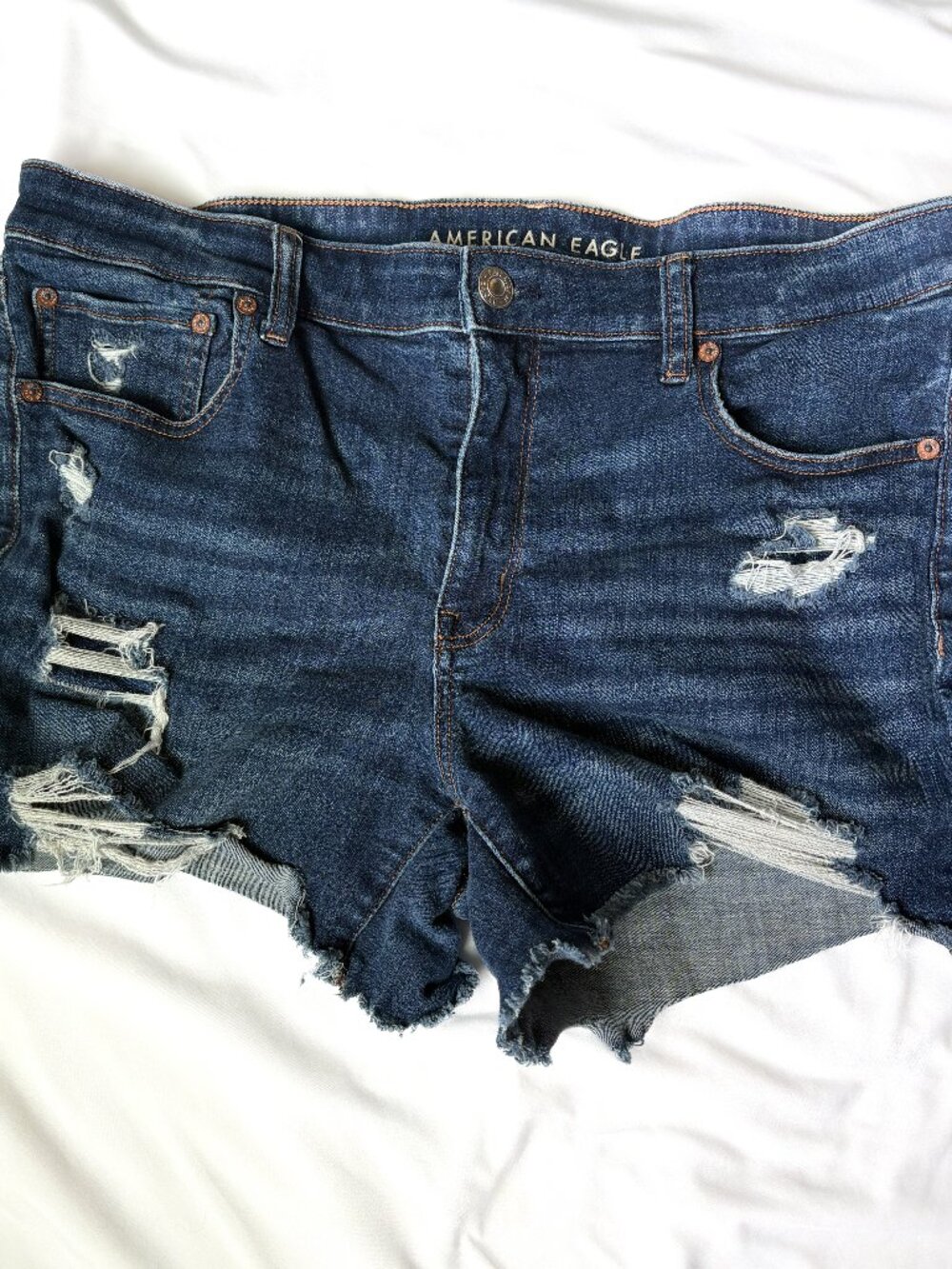 American Eagle Next Level Stretch Distressed Denim Shorts Size 18 Dark Wash